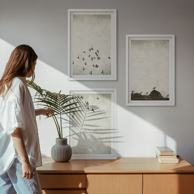 Three-piece wall art piece Birds in flight minimalist style