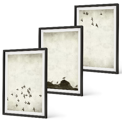 Three-piece wall art piece Birds in flight minimalist style