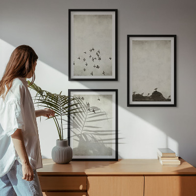 Three-piece wall art piece Birds in flight minimalist style