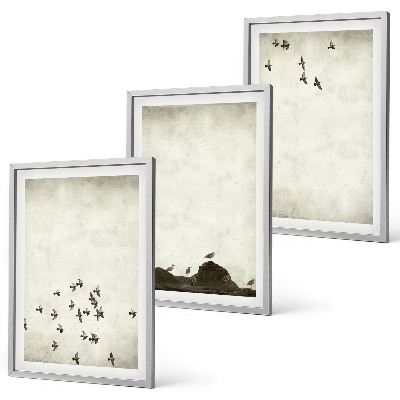 Three-piece wall art piece Birds in flight minimalist style