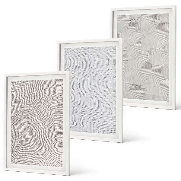 Set of 3 framed wall art pieces Sand patterns geometric structures