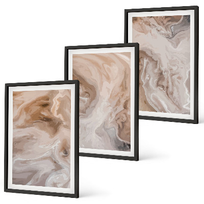Set of 3 framed wall art pieces Marble abstract textures