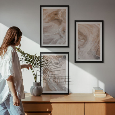 Set of 3 framed wall art pieces Marble abstract textures