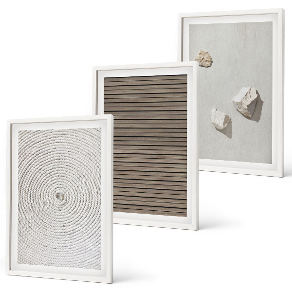 Three-piece wall art piece Natural textures wood stone