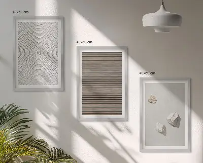 Three-piece wall art set with natural wood and stone textures