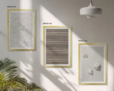 Three-piece wall art set with natural wood and stone textures