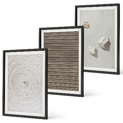 Three-piece wall art piece Natural textures wood stone
