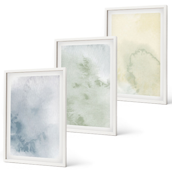Set of 3 framed wall art pieces Pastel watercolors on canvas