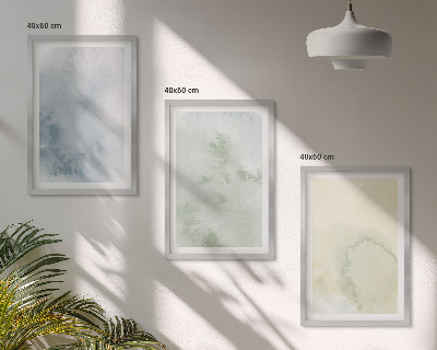 Set of 3 framed wall art pieces Pastel watercolors on canvas