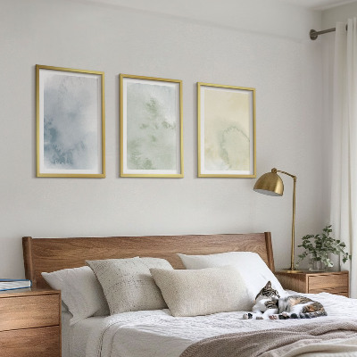 Set of 3 framed wall art pieces Pastel watercolors on canvas