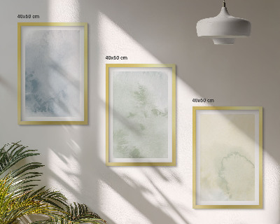 Set of 3 framed wall art pieces Pastel watercolors on canvas