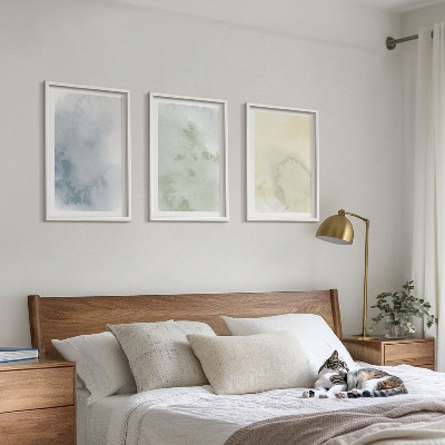Set of 3 framed wall art pieces Pastel watercolors on canvas