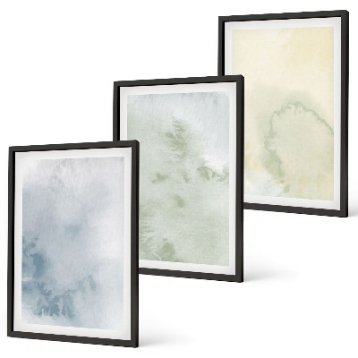 Set of 3 framed wall art pieces Pastel watercolors on canvas