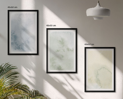 Set of 3 framed wall art pieces Pastel watercolors on canvas