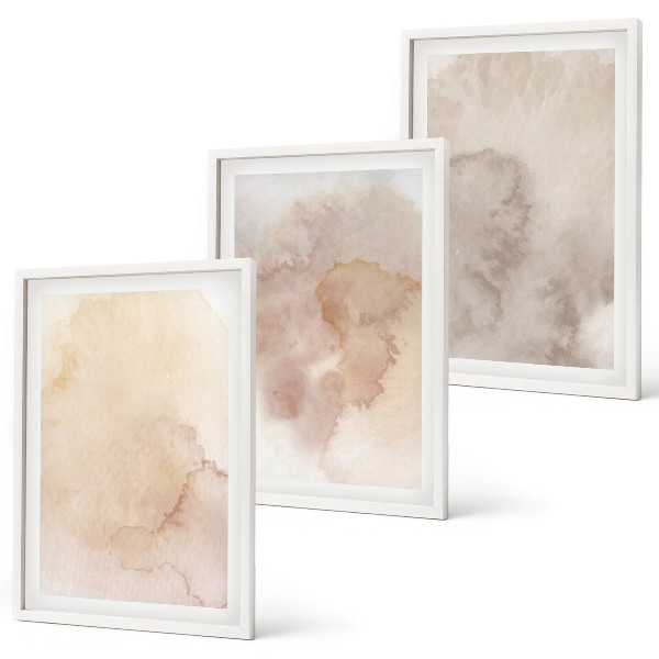 Set of 3 framed wall art pieces Warm watercolor pastel textures
