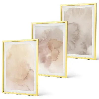 Set of 3 framed wall art pieces with warm watercolor pastel textures
