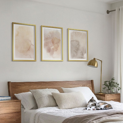 Set of 3 framed wall art pieces Warm watercolor pastel textures