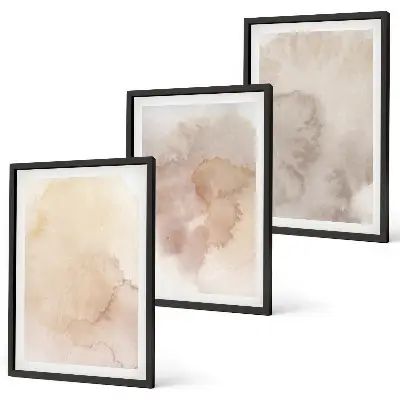 Set of 3 framed wall art pieces with warm watercolor pastel textures