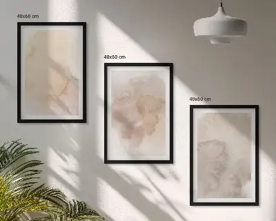 Set of 3 framed wall art pieces with warm watercolor pastel textures