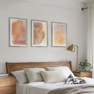 Wall art set with warm watercolor colorful textures
