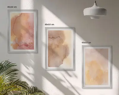 Wall art set with warm watercolor colorful textures