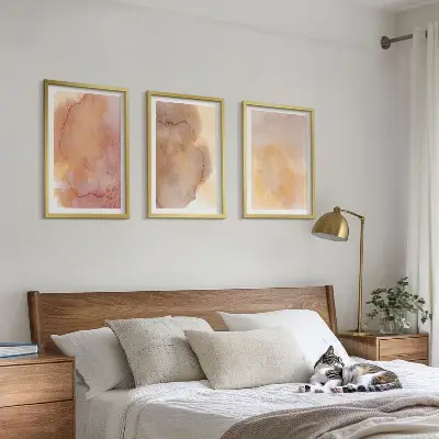 Wall art set with warm watercolor colorful textures
