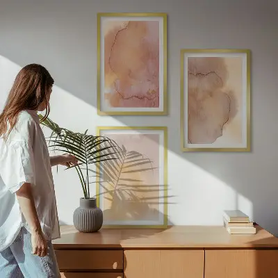 Wall art set with warm watercolor colorful textures