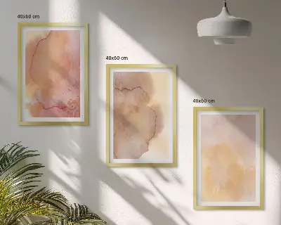 Wall art set with warm watercolor colorful textures