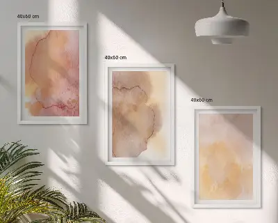 Wall art set with warm watercolor colorful textures