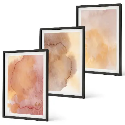 Wall art set with warm watercolor colorful textures