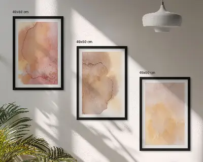 Wall art set with warm watercolor colorful textures
