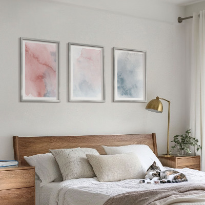 Three-piece wall art piece Pastel watercolors on canvas