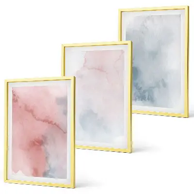 Three-piece watercolor wall art set pastel print on canvas