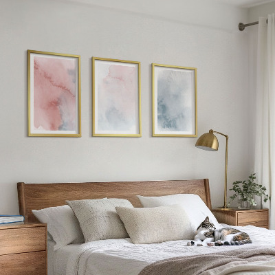 Three-piece wall art piece Pastel watercolors on canvas