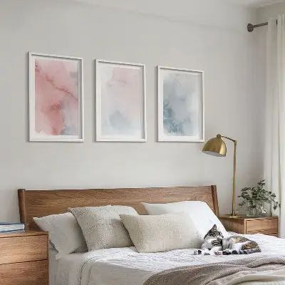 Three-piece watercolor wall art set pastel print on canvas