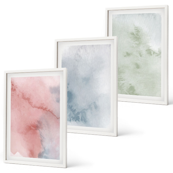 Set of 3 framed wall art pieces Pastel watercolor structures