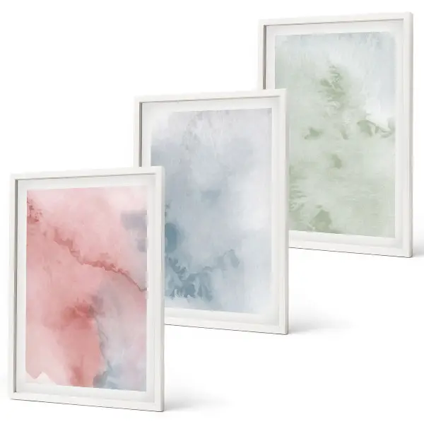 Pastel watercolor structures set of 3 framed wall art pieces