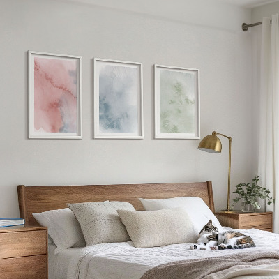 Set of 3 framed wall art pieces Pastel watercolor structures