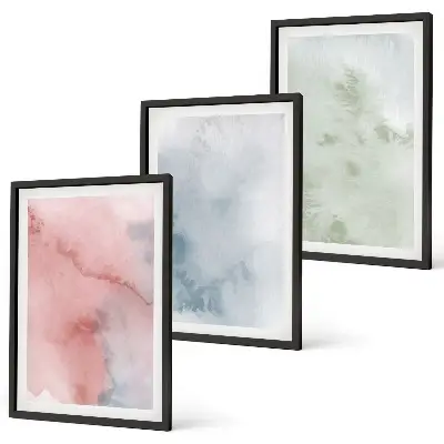 Pastel watercolor structures set of 3 framed wall art pieces
