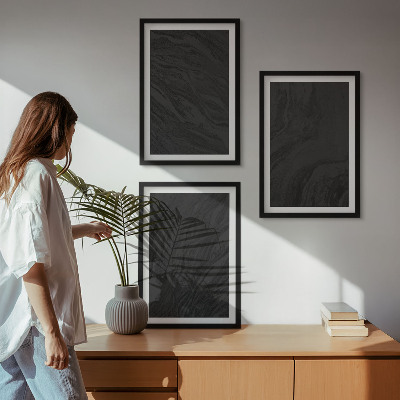 Set of 3 framed wall art pieces Dark marble elegant textures