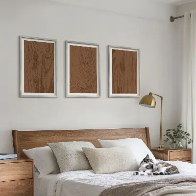 Three-piece wall art set minimalist wood bark texture