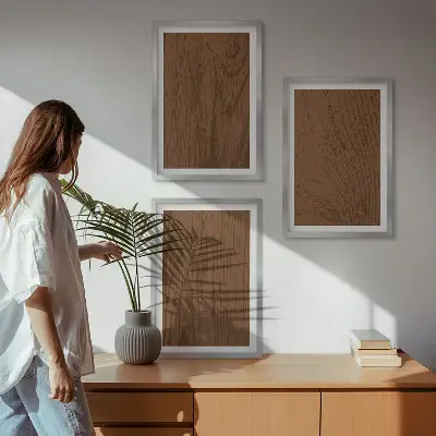 Three-piece wall art set minimalist wood bark texture