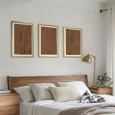 Three-piece wall art set minimalist wood bark texture