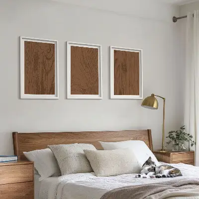 Three-piece wall art set minimalist wood bark texture