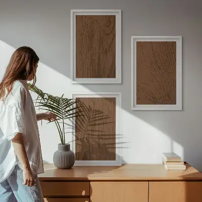 Three-piece wall art set minimalist wood bark texture