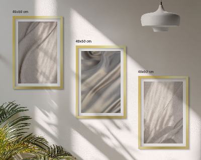 Set of 3 framed wall art pieces Natural boho fabrics close-up