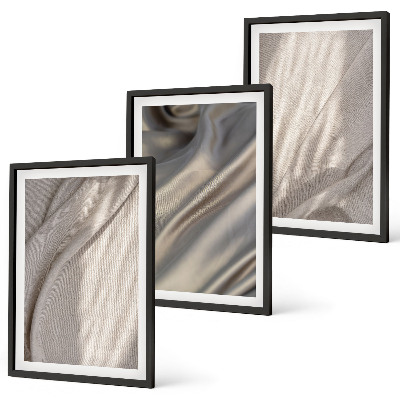 Set of 3 framed wall art pieces Natural boho fabrics close-up