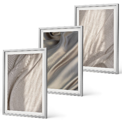 Set of 3 framed wall art pieces Natural boho fabrics close-up