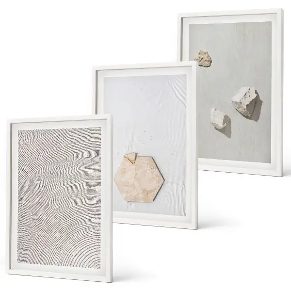 Set of 3 framed wall art prints with light boho sand textures