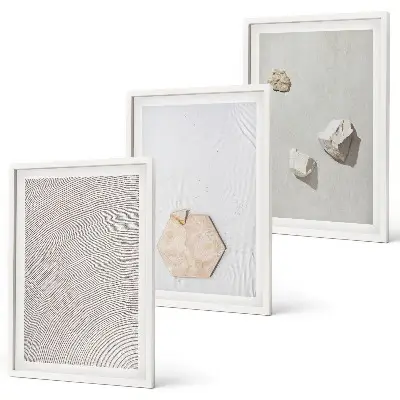Set of 3 framed wall art prints with light boho sand textures